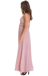 Women's Blush Side Split Maxi Dress With Lace and Heart Neckline