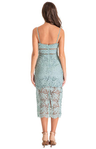 Women's Mint Love Heart Neckline Lace Midi Dress with Trim