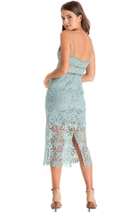 Women's Mint Love Heart Neckline Lace Midi Dress with Trim