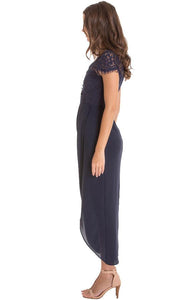 Women's Navy Asymmetric Hemline Dress with Embroidery Lace Top