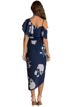 Load image into Gallery viewer, Women&#39;s Navy Floral V-Neckline Dress With Contrast Shoulder Details