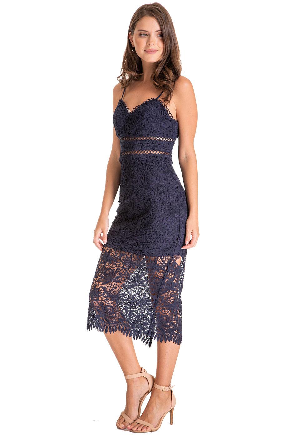 Women's Mint Love Heart Neckline Lace Midi Dress with Trim