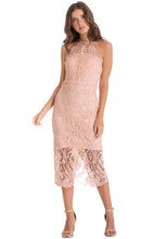 Load image into Gallery viewer, Women&#39;s Peach Embroidery Halter Neckline Lace Dress Sleeveless
