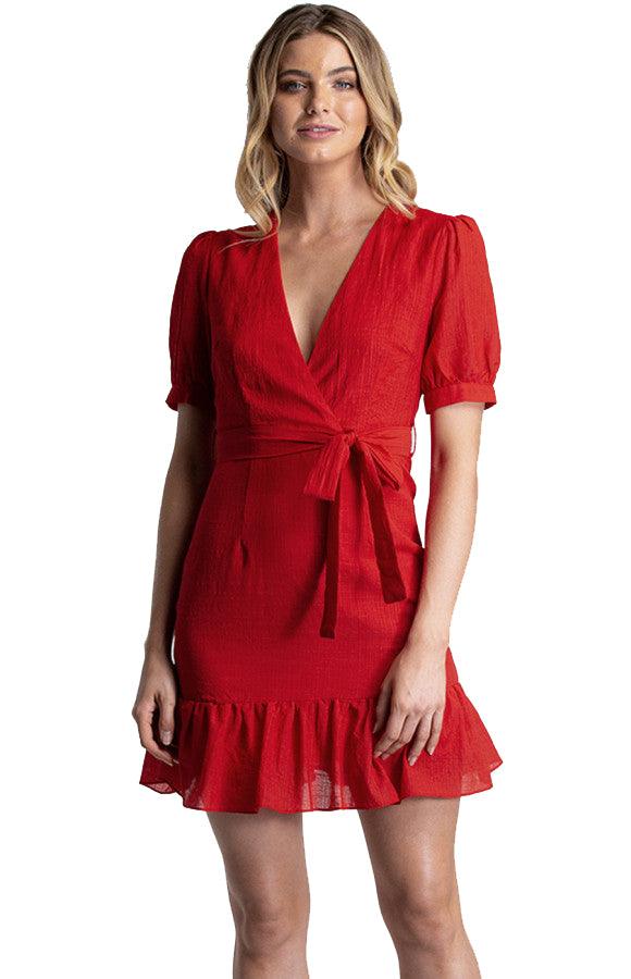 Women's Red Short Dress With Frill Hem - Threads N Trends