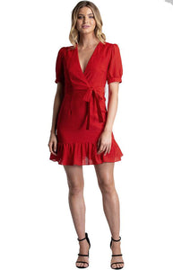 Women's Red Short Dress With Frill Hem - Threads N Trends