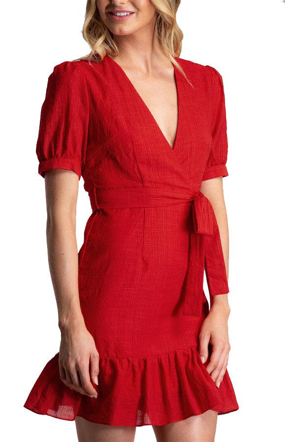 Women's Red Short Dress With Frill Hem - Threads N Trends
