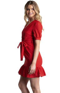 Women's Red Short Dress With Frill Hem - Threads N Trends