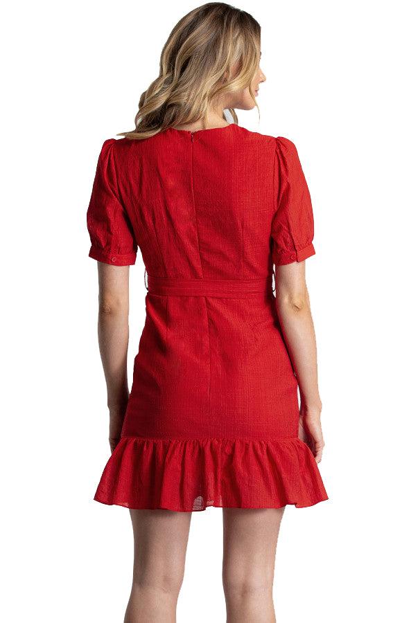 Women's Red Short Dress With Frill Hem - Threads N Trends