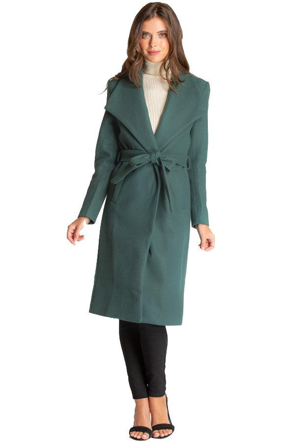 Women's Teal Long Soft Lapel Wrap Overcoat with Belt Detail