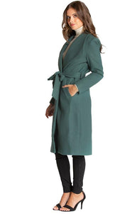 Women's Teal Long Soft Lapel Wrap Overcoat with Belt Detail