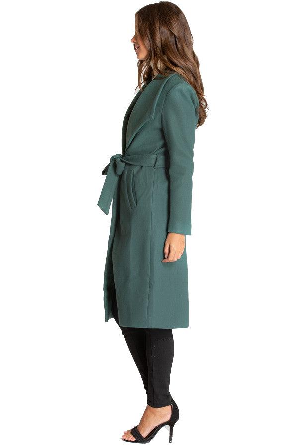 Women's Teal Long Soft Lapel Wrap Overcoat with Belt Detail