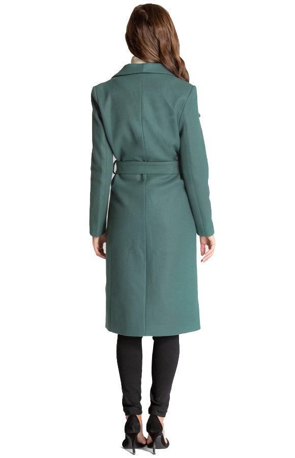 Women's Teal Long Soft Lapel Wrap Overcoat with Belt Detail