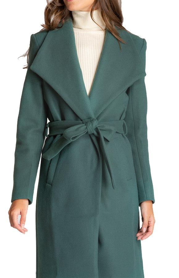 Women's Teal Long Soft Lapel Wrap Overcoat with Belt Detail