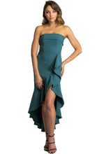 Load image into Gallery viewer, Women&#39;s Teal Strapless Dress With Waterfall Hemline