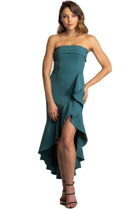 Women's Teal Strapless Dress With Waterfall Hemline