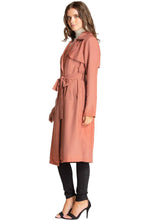 Load image into Gallery viewer, Women&#39;s Terracotta Collared Long Trench Jacket with Belt Feature