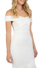 Load image into Gallery viewer, Women&#39;s White Bodycon Off Shoulder with Cross Front Detail Dress - Threads N Trends
