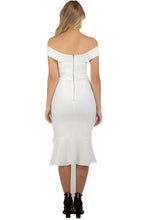 Load image into Gallery viewer, Women&#39;s White Bodycon Off Shoulder with Cross Front Detail Dress - Threads N Trends