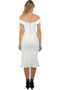 Women's White Bodycon Off Shoulder with Cross Front Detail Dress - Threads N Trends
