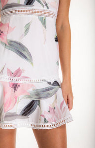 Women's Blush Floral Dress With Trim and Ruffle Details