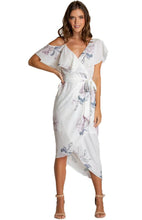 Load image into Gallery viewer, Women&#39;s White Floral V-Neckline Dress With Contrast Shoulder Details