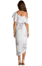 Load image into Gallery viewer, Women&#39;s White Floral V-Neckline Dress With Contrast Shoulder Details