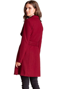 Women's Wine Wide Collar Wool Wrap Coat with Circle Buckle