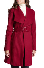 Load image into Gallery viewer, Women&#39;s Wine Wide Collar Wool Wrap Coat with Circle Buckle